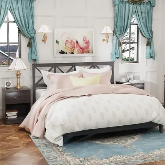 Costway Nightstand with Drawer Storage Shelf Wooden End Side Table Bedroom Brown / Black / Natural image {9}