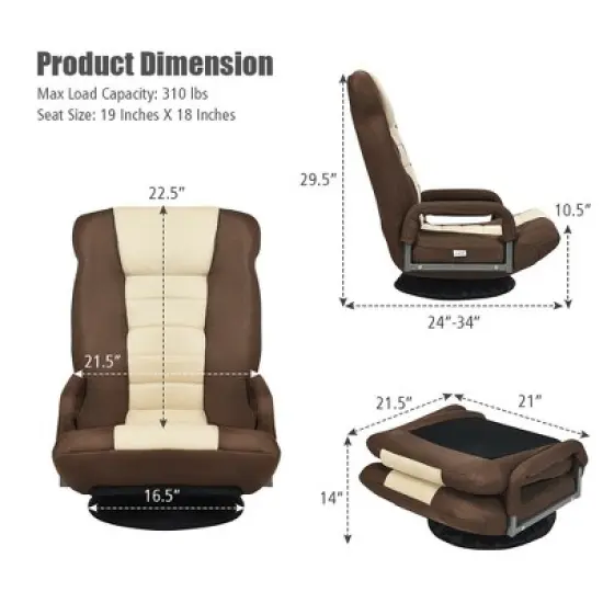 360-Degree Swivel Gaming Floor Chair with Foldable Adjustable Backrest image {2}