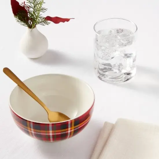 16oz 4pk Porcelain Plaid Bowls - Threshold&trade; image {1}