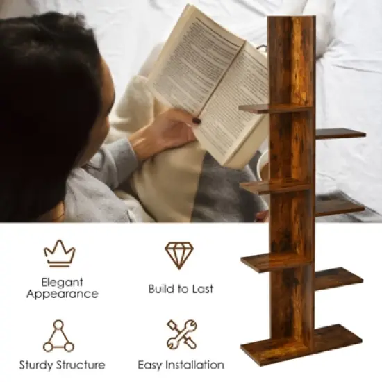 Tangkula Modern Multi-Layer Bookshelf Floor Standing Bookcase w/Anti-fall device Storage Rack for Home Office Rustic image {5}