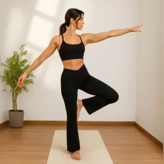 Alpine Swiss Leila Womens Flare Leggings High Waisted Crossover V Waist Buttery Soft Tummy Control Yoga Pants Not See Through Workout Bootcut Tights image {4}