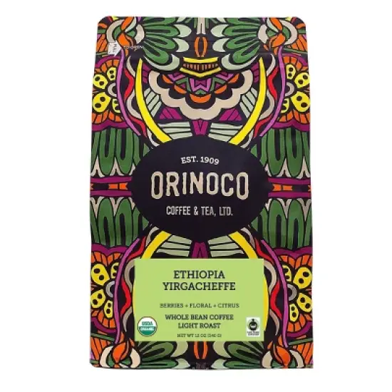 Orinoco Coffee & Tea Coffee Ethiopian Yirgacheffe Whole Bean - Case of 6/12 oz Bags image {1}