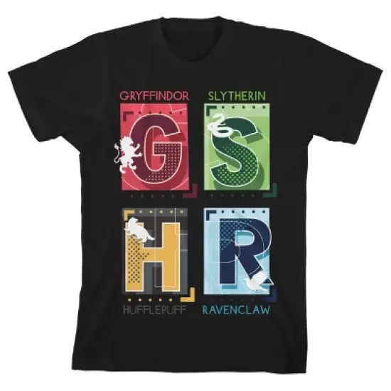 Harry Potter Hogwarts Houses by Letter Black T-shirt Toddler Boy to Youth Boy image {5}