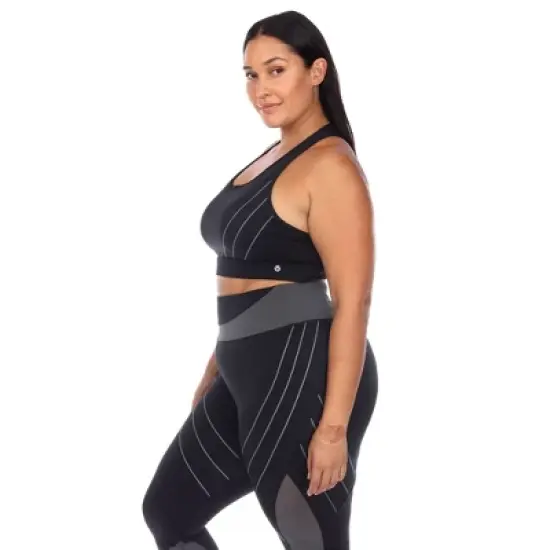 Plus Size Cut Out Back Mesh Sports Bra - White Mark image {1}