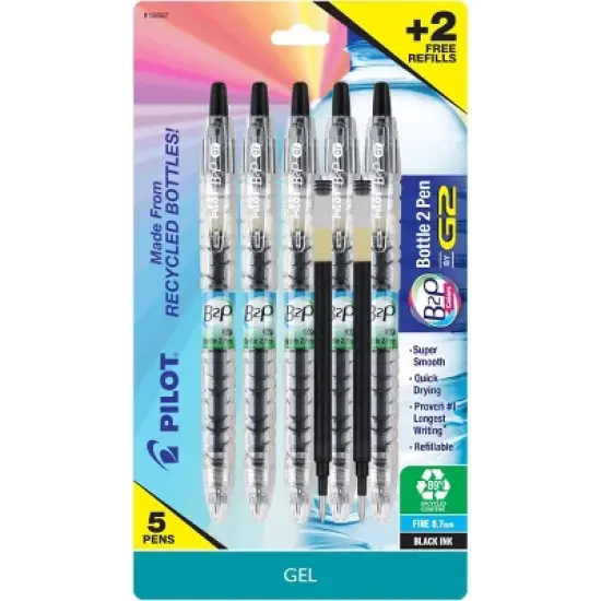 B2P 5ct Gel Pens Fine Tip Black Ink + 2 Refill: Bottle to Pen, 0.7mm, Art & Office Supplies, Includes Refills image {5}