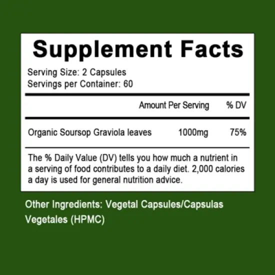 Mulittea Soursop Graviola Capsules 1000mg Leaf & Fruit Extract | High Potency | 120 CT image {1}