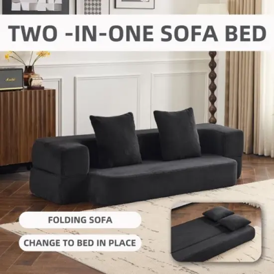 Ebern Designs Transformable Sectional Sofa with 3 Ottoman Stools - Supportive Polyester Fold-Out Bed, Compact Polyester Lounger for Small Spaces Home image {4}