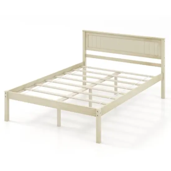 Costway Full/Queen/Twin Size Wooden Platform Bed Frame with Headboard Mattress Foundation Natural image {8}