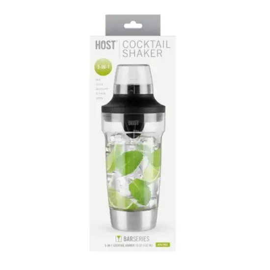 HOST All in One Cocktail Shaker Set|5 in 1 Tool - Jigger Cap|Strainer|Reamer|Stainless Steel Bottle Opener and Oz and mL Markers 18 oz Capacity, Clear image {8}