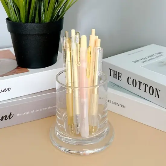 Wrapables Retractable Rollerball Pens and Highlighter Set, 0.5mm Black Gel Ink Pens for Home, Office, School (Set of 6) image {6}