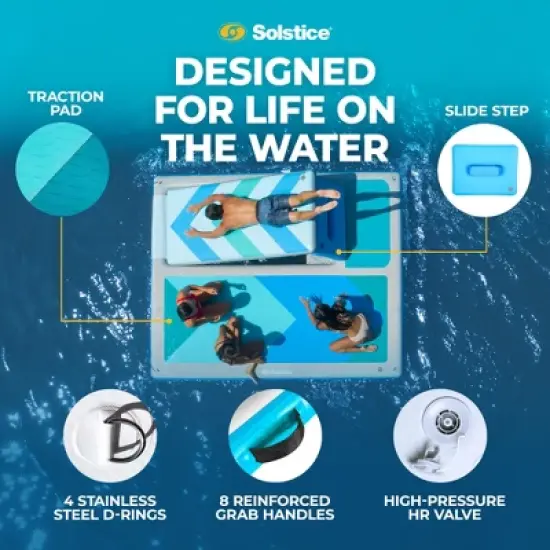 Solstice 10 Foot x 8 Foot Inflatable Convertible Floating Slide Dock Water Lounger Platform with Pump and Storage Bag for Lakes, Pools, and Rivers image {3}
