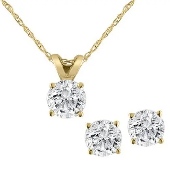 Pompeii3 3/4CT T.W. Diamond Studs & Solitaire Necklace Set in 14k White or Yellow Gold image {6}