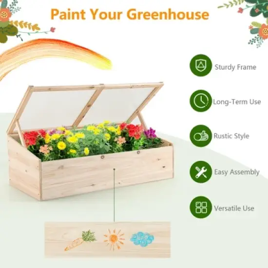 Costway Wooden Cold Frame Greenhouse Flower Planter Raised Plants Bed Protection image {5}