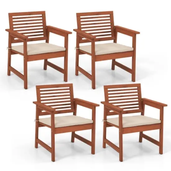Tangkula Outdoor Hardwood Armchairs Set of 2/4 Weather-resistant Slatted Armchairs w/Removable Cushions image {9}
