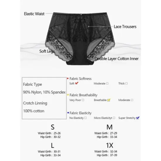 Agnes Orinda Women's Lace Trim High Rise Solid Brief Stretchy Underwear image {4}