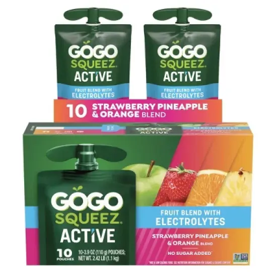 GoGo SqueeZ Active Fruit Blend with Electrolytes Variety Pack Strawberry Pineapple & Orange Pouches - 3.9oz/10ct image {11}