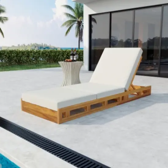 Outdoor Chaise Lounge Chairs with Cushions, Wooden Adjustable Backrest Recliner for Poolside Lounging or Patio Retreat-Maison Boucle image {7}