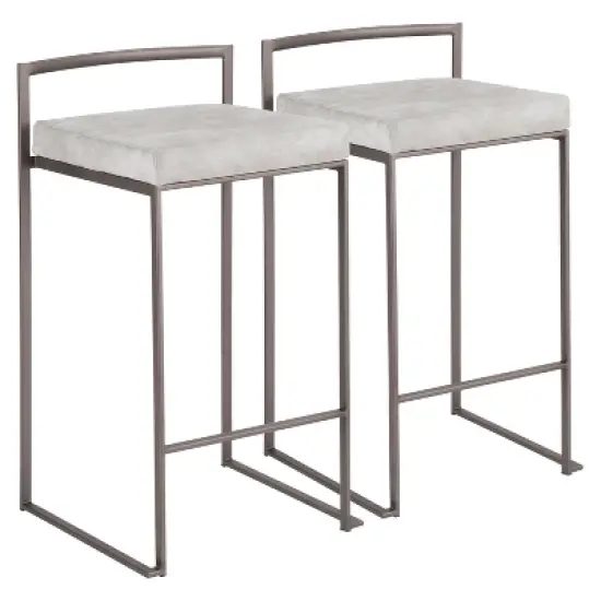 Set of 2 26" Fuji Contemporary Stackable Counter Height Barstools Antique with Cushion image {11}
