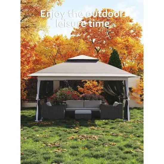 Gazebo Tent 13x13 Pop Up Instant Canopy Tent with 4 Sand Bags & Mosquito Netting for Backyard Garden Patio, Height Adjustable image {7}