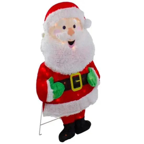 Northlight Lighted 2D Chenille Santa Outdoor Christmas Decoration - 32" - Warm White Lights image {3}