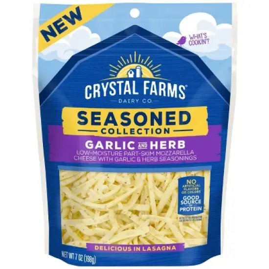 Crystal Farms Garlic and Herb Shredded Mozzarella Cheese - 7oz image {5}