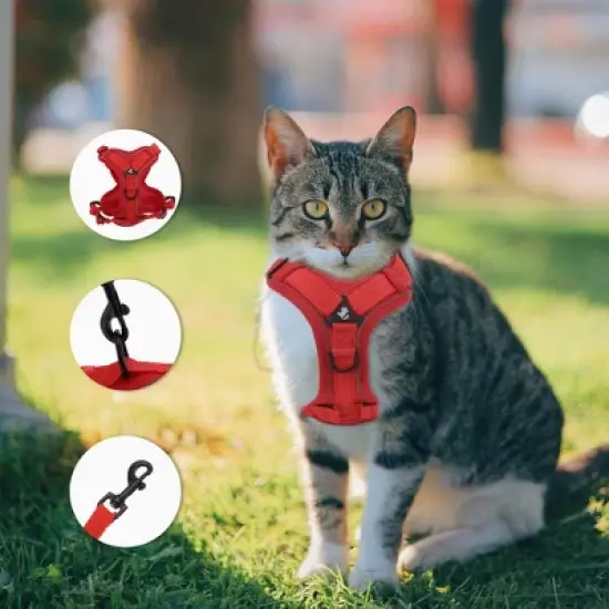 Unique Bargains Cat Harness and Leash with Reflective Strips Large Red 1 Set image {1}