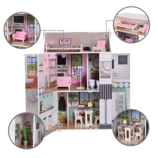 Olivia's Little World by Teamson Kids Wooden Dreamland Farmhouse Dollhouse Set image {6}
