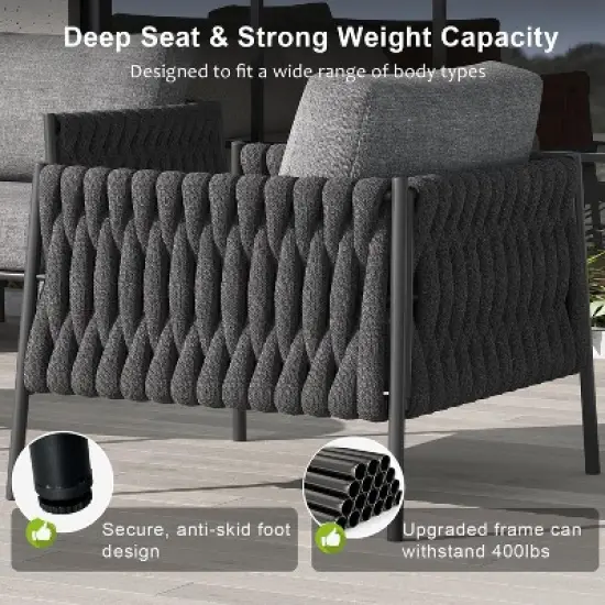 LayinSun 7 Piece Outdoor Furniture Set with Fire Pit Table, Modern Rope Woven Patio Conversation Sofa Set with Olefin image {6}