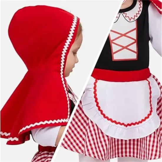 Joyfy Toddler's Little Red Riding Hood Costume Halloween - Little Red Riding Hood Costume with Hood Bodysuit Cape&Skirt Set for Baby Girls image {5}