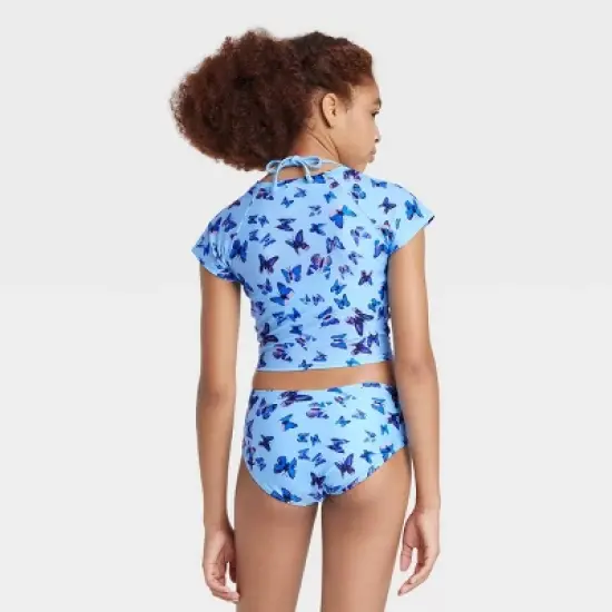 Girls' 3pc Flutter Away Swimwear Set - art class&trade; Blue image {3}