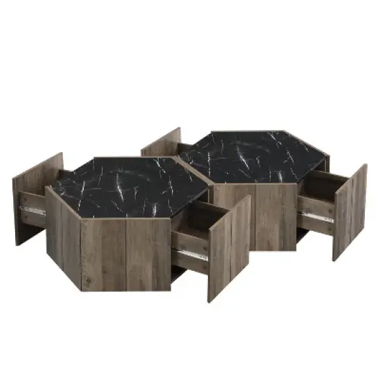 Christopher Knight Home Nirae Rustic Hexagonal Coffee Table with Drawers image {5}