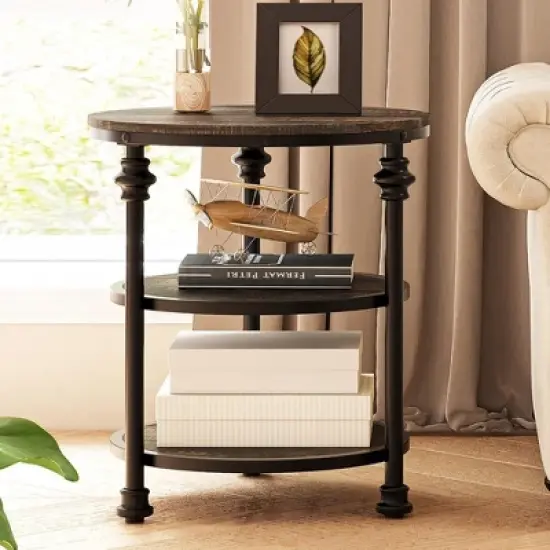 Whizmax End Table 3-Tier Round Side Table Living Room Accent Table with Storage Shelf, Wood Bed Side Table/Night Stand for Bedroom, Small Spaces image {10}