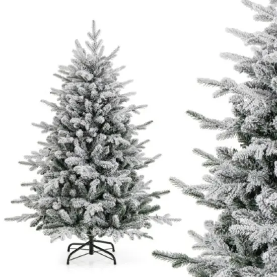 Costway 4.5/6/7 FT Flocked Christmas Tree with 8 Lighting Modes 160/260/350 Multi-Color LED Lights image {9}