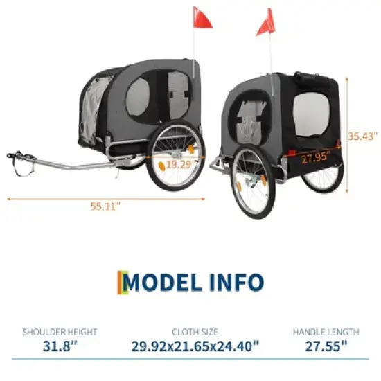 Dog Bike Trailer, 88LBS Dog Cart for Bicycle, Pet Cart Bicycle Carrier for Small and Medium Pets,Easy Folding Cart Frame, Quick Release Wheel image {1}