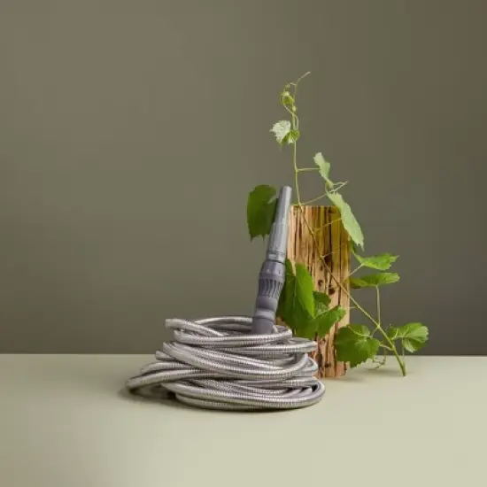 BERNINI 50' Expanding Metal Garden Hose Silver image {2}