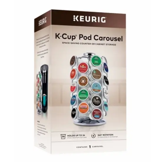 Keurig 36 K-Cup Pod Carousel: Silver Metal Freestanding Coffee Pod Holder & Organizer, Kitchen Storage Rack image {1}