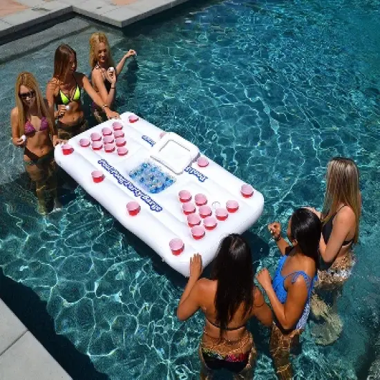 GoPong Original Pool Party Barge Floating Beer Pong Table with Cooler and Cup Holders image {2}