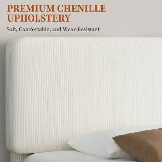 Yaheetech Upholstered Bed Frame with Adjustable Headboard and Mattress Foundation with Wooden Slat Support image {6}