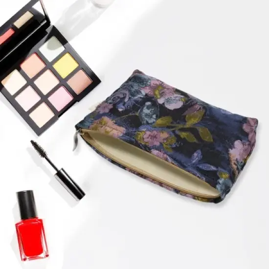 Unique Bargains Durable Flower Painting Handheld Makeup Bag Blue Purple 1 Pc image {3}