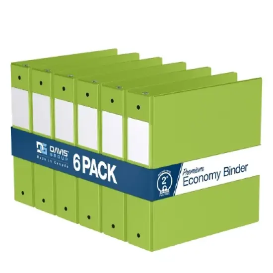 Premium Economy 2" Round Ring Binder 6pk Lime Green: Davis Group, Hard Cover, 400 Sheet Capacity, 2 Pockets image {8}