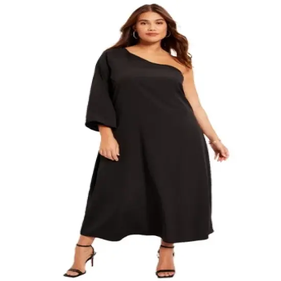 June + Vie by Roaman's Women&rsquo;s Plus Size One-Shoulder Dress image {2}