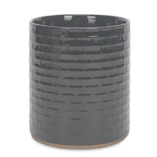 Elanze Designs Embossed Subway Tile Ceramic Stoneware Cork Bottom Kitchen Utensil Holder, Grey image {5}