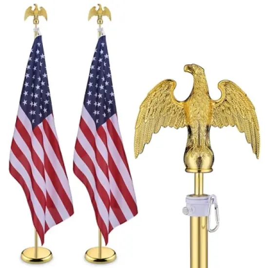 Yescom 2 Pack 6 Ft Sectional Indoor Flag Pole Kit Base Eagle Aluminum 3x5 Ft US Flag Gold image {9}