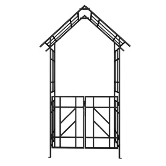 Lirago Black Metal Garden Arch-Galvanized Iron Trellis Rose Arch Outdoor Garden Decor with Gate Design 16.92"Dx97.24"Hx58.07"W image {6}