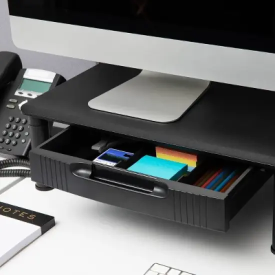 Mind Reader Large Dual Monitor Stand with Storage Riser Black image {5}