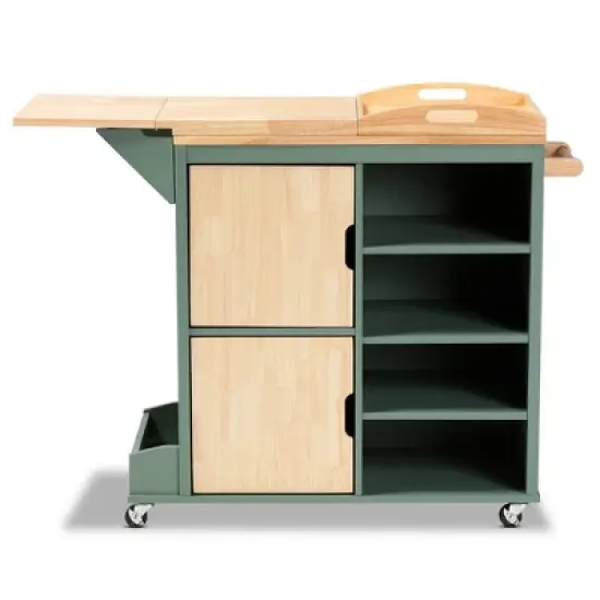 Dorthy Two-Tone Wood Kitchen Cart Green/Natural - Baxton Studio image {2}