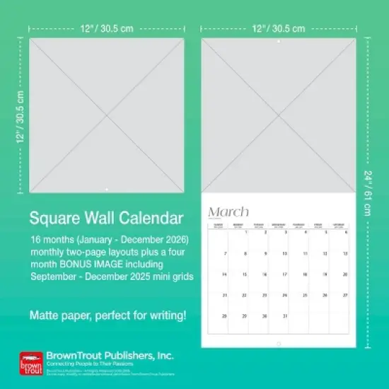 BrownTrout Big and Bright Large Print 2026 12"x24" Hanging Square Wall Calendar Plastic-Free image {6}