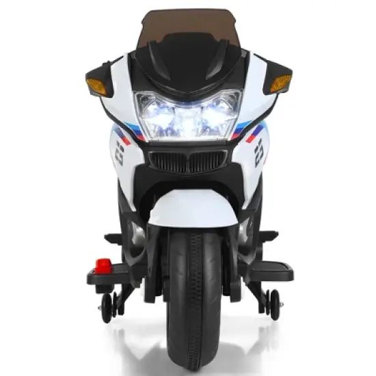 Costway 12V Kids Ride On Motorcycle Electric Motor Bike w/ Training Wheels & Light White image {7}