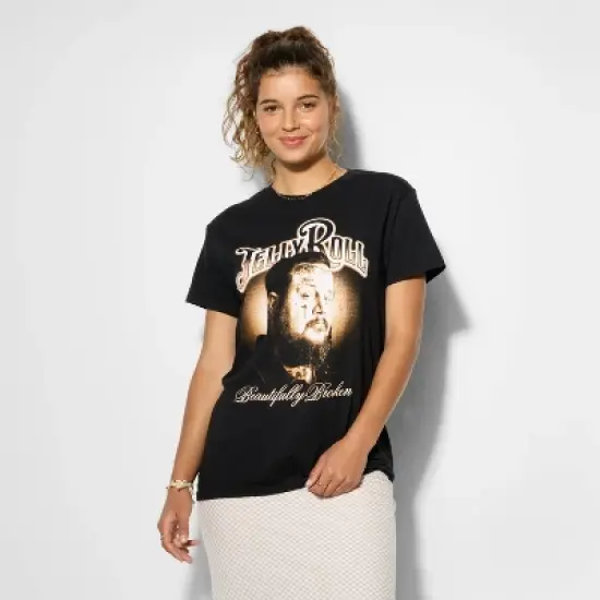 Women's Jelly Roll Broken Short Sleeve Graphic T-Shirt - Black image {1}