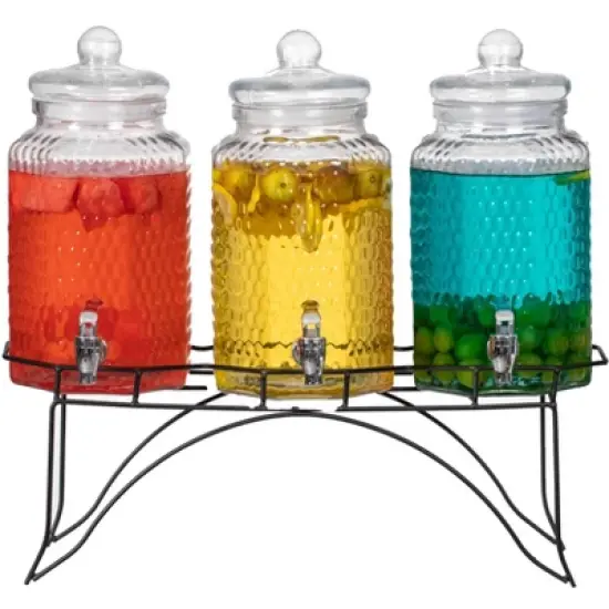 Basicwise 3-Piece Glass Drink Dispenser Set with Metal Stand and Stainless Steel Spigot - Beverage Dispensers for Lemonade, Juice, Water, and Punch image {10}